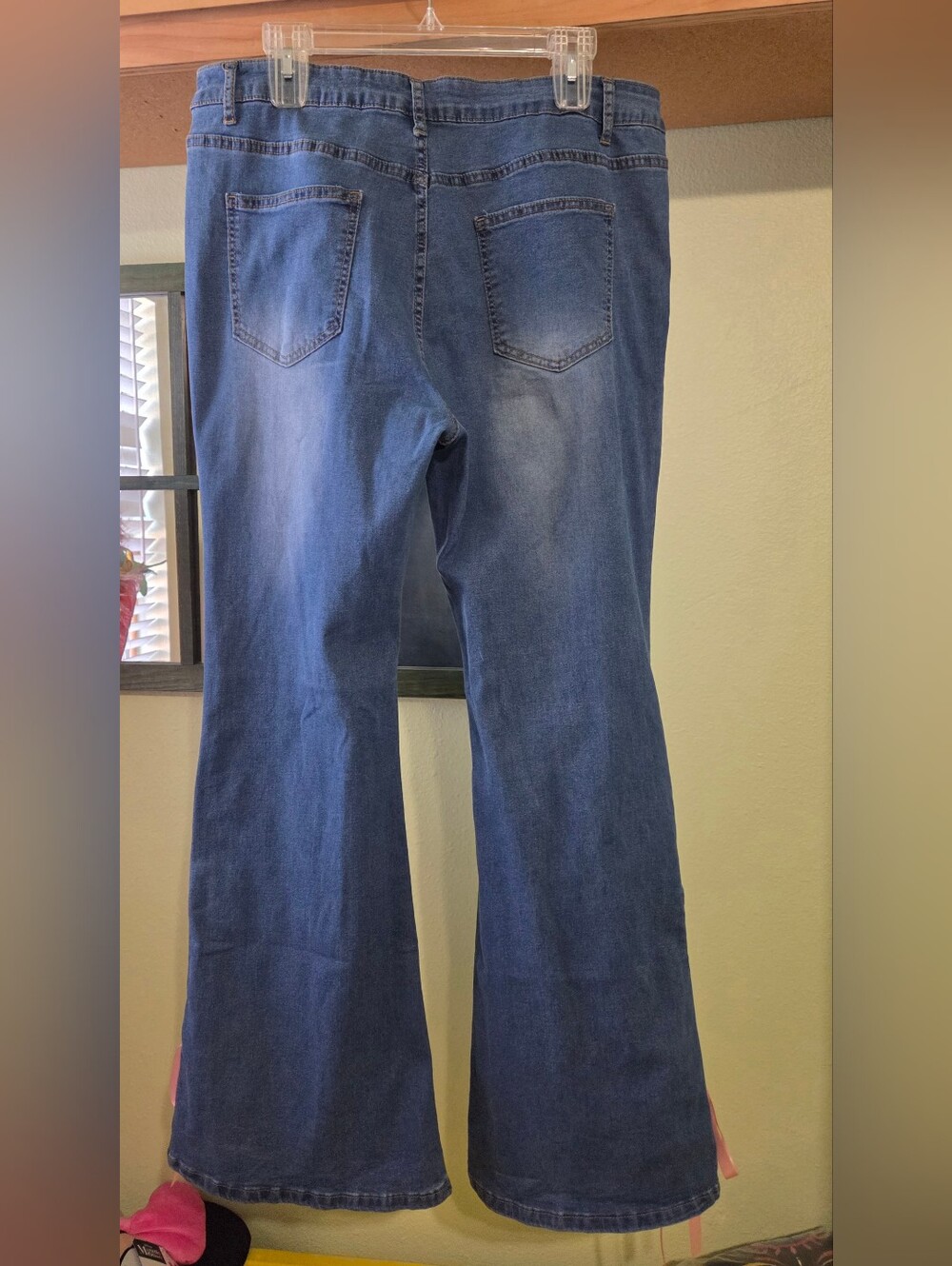 Shein Curve Blue Denim Flare Jeans with Pink Ribbon Accents - Picture 3 of 3